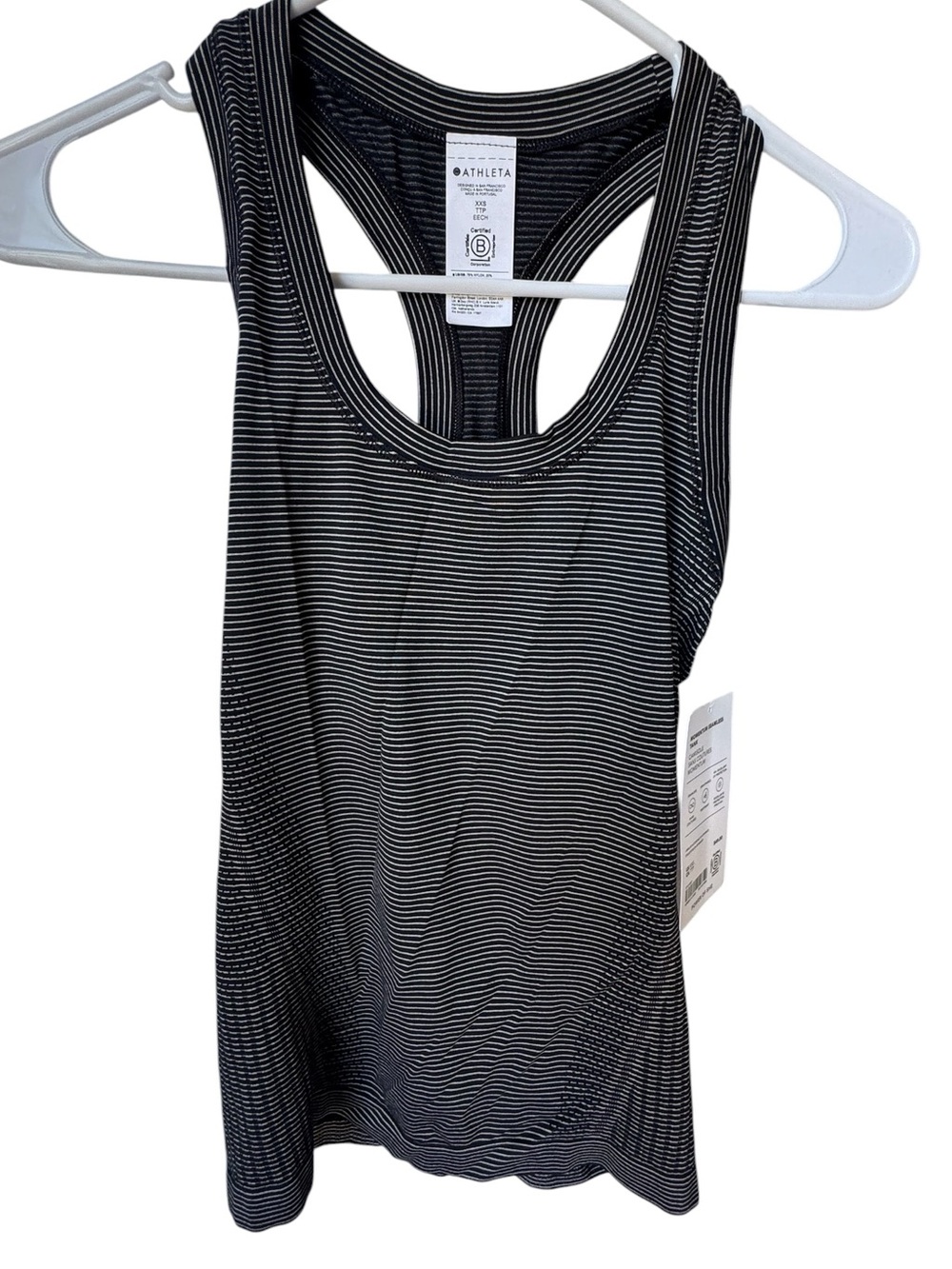 Athleta Momentum Seamless Tank Top Black & White Striped Racerback XXS NWT